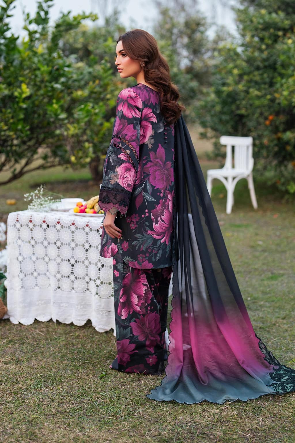 Iznik . Digital embroidered printed lawn , embroidered chiffon dupatta - Unstitched