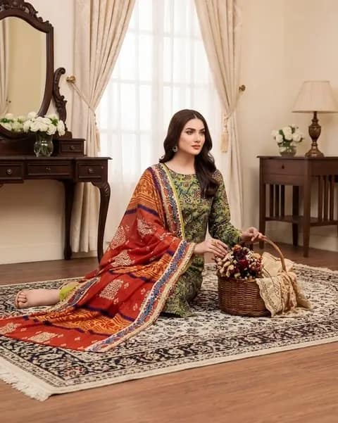 SAPPHIRE . Premium quality digital printed lawn shirt, digital printed voile dupatta, comfort plain dyed trouser - Unstitched