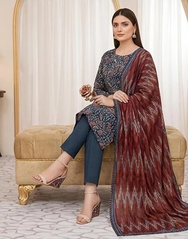 SAPPHIRE . Premium quality digital printed lawn, Digital printed voile dupatta, Comfort plain dyed lawn trouser - Unstitched