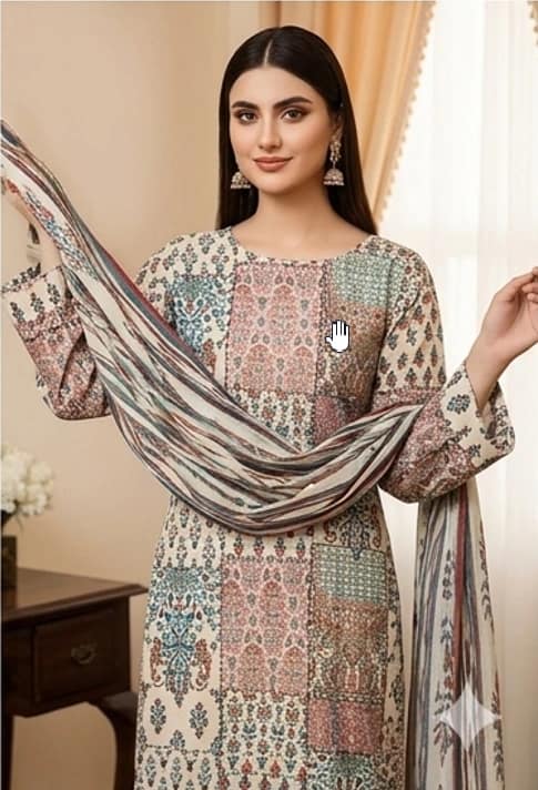 SAPPHIRE . Premium quality digital printed lawn, Digital printed voile dupatta, Comfort plain dyed trouser