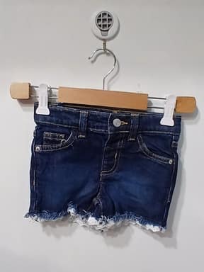 Baby Girls Dark Blue Denim Shorts with Lace Hem Detail