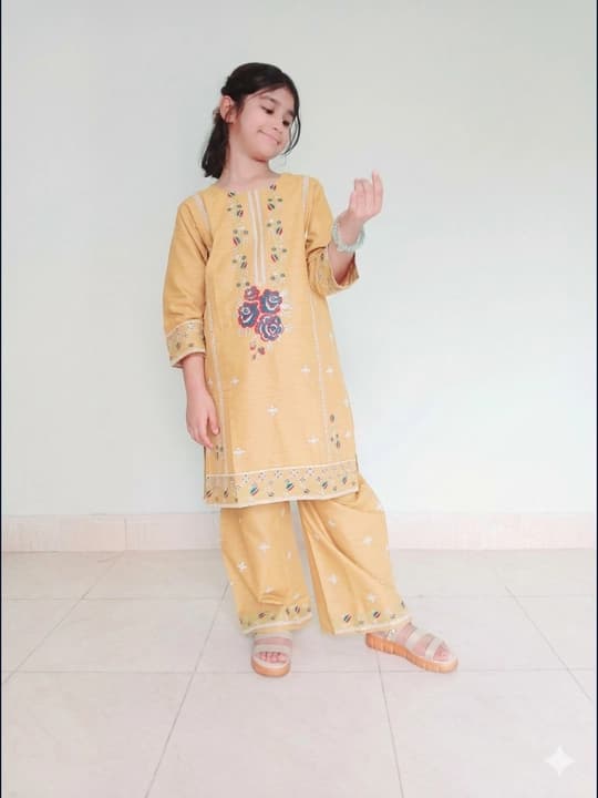 Embroidered doriya lawn shirt and plazo trouser - Mustered - 00027 thumbnail 1