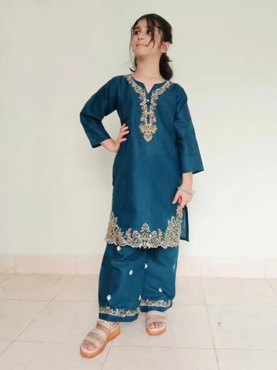 Embroidered doriya lawn shirt and plazo trouser - blue - 00025 thumbnail 1