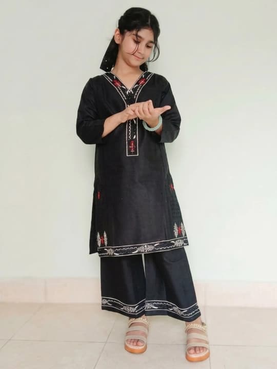 Embroidered doriya lawn shirt and plazo trouser - black - 00026 thumbnail 1
