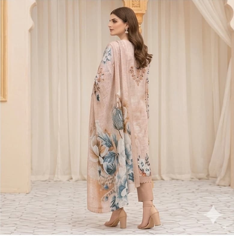 Digital lawn, Double head embroidered dupatta, digital bamber trouser - Unstitched thumbnail 3