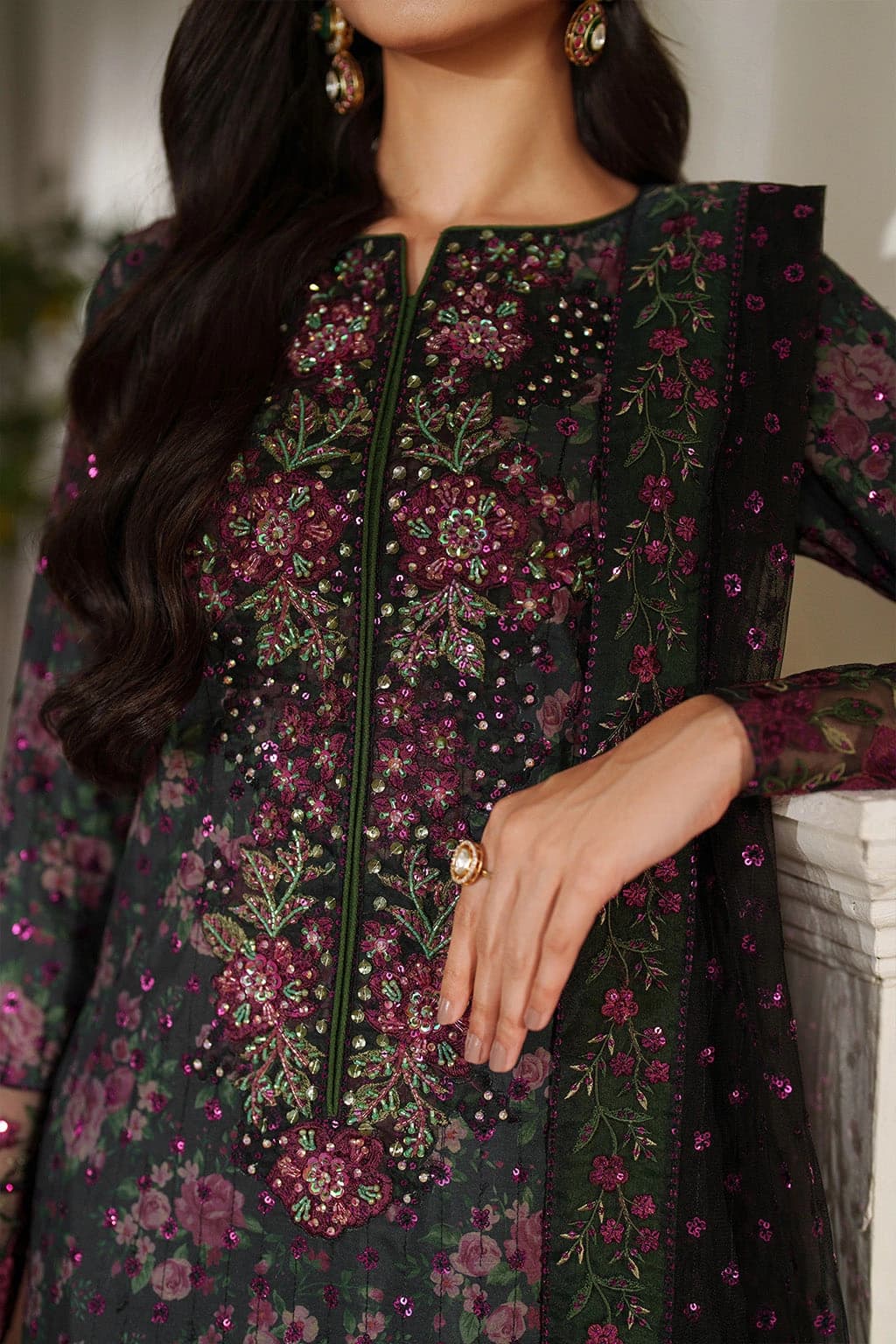 Iznik . Digital printed embroidered lawn shirt and digital embroidered organza dupatta - Unstitched thumbnail 3