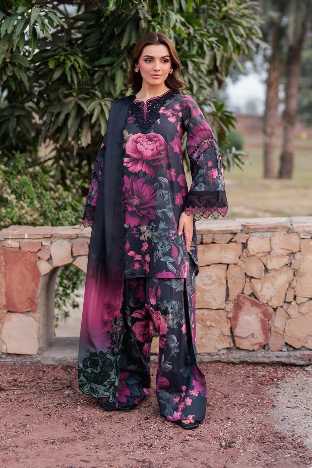 Iznik . Digital embroidered printed lawn , embroidered chiffon dupatta - Unstitched thumbnail 4
