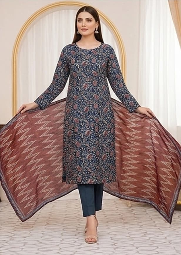 SAPPHIRE . Premium quality digital printed lawn, Digital printed voile dupatta, Comfort plain dyed lawn trouser - Unstitched thumbnail 1