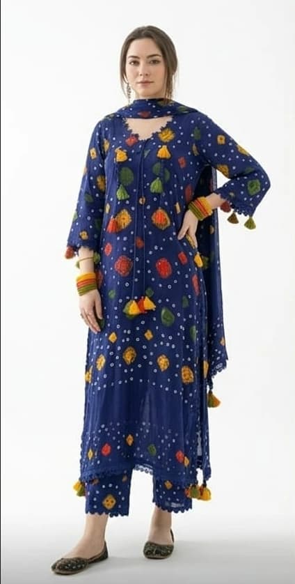 Beautiful soft printed and embroidered blue lawn 3 piece suit - unstitched thumbnail 1