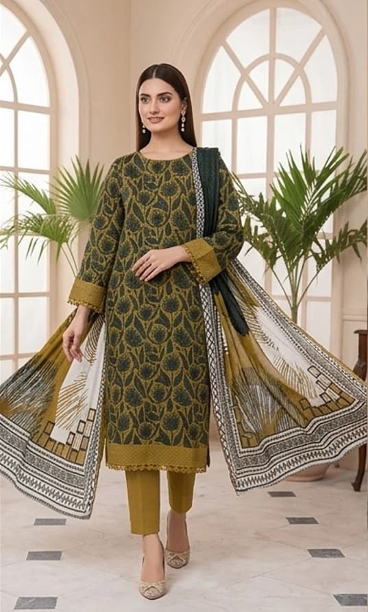 SAPPHIRE . Premium quality digital printed lawn, Digital printed voile dupatta, Comfort plain dyed trouser thumbnail 2