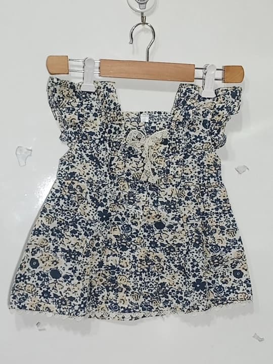 Girls skin charcole floral print frock with trouser 2pc thumbnail 1