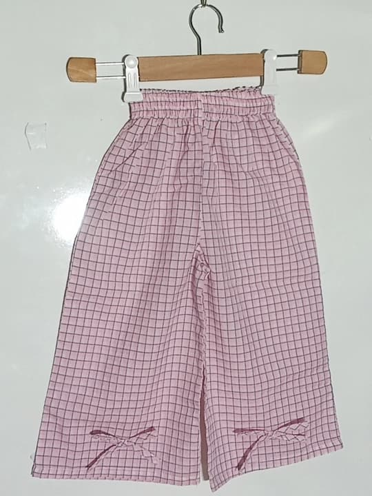 Girls pink frock in checks lines - 2pcs