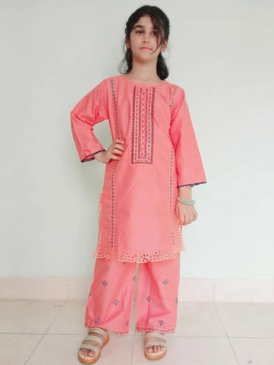 Embroidered doriya lawn shirt and plazo trouser - 00024 Color Pink