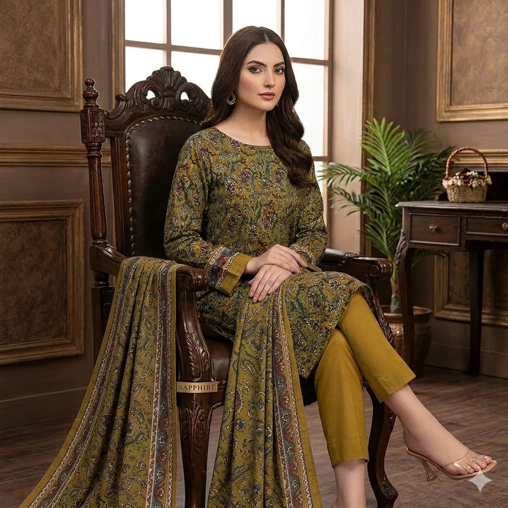 Premium quality digital printed lawn shirt, premium digital printed voile dupatta, plain dyed lawn trouser - Unstitched