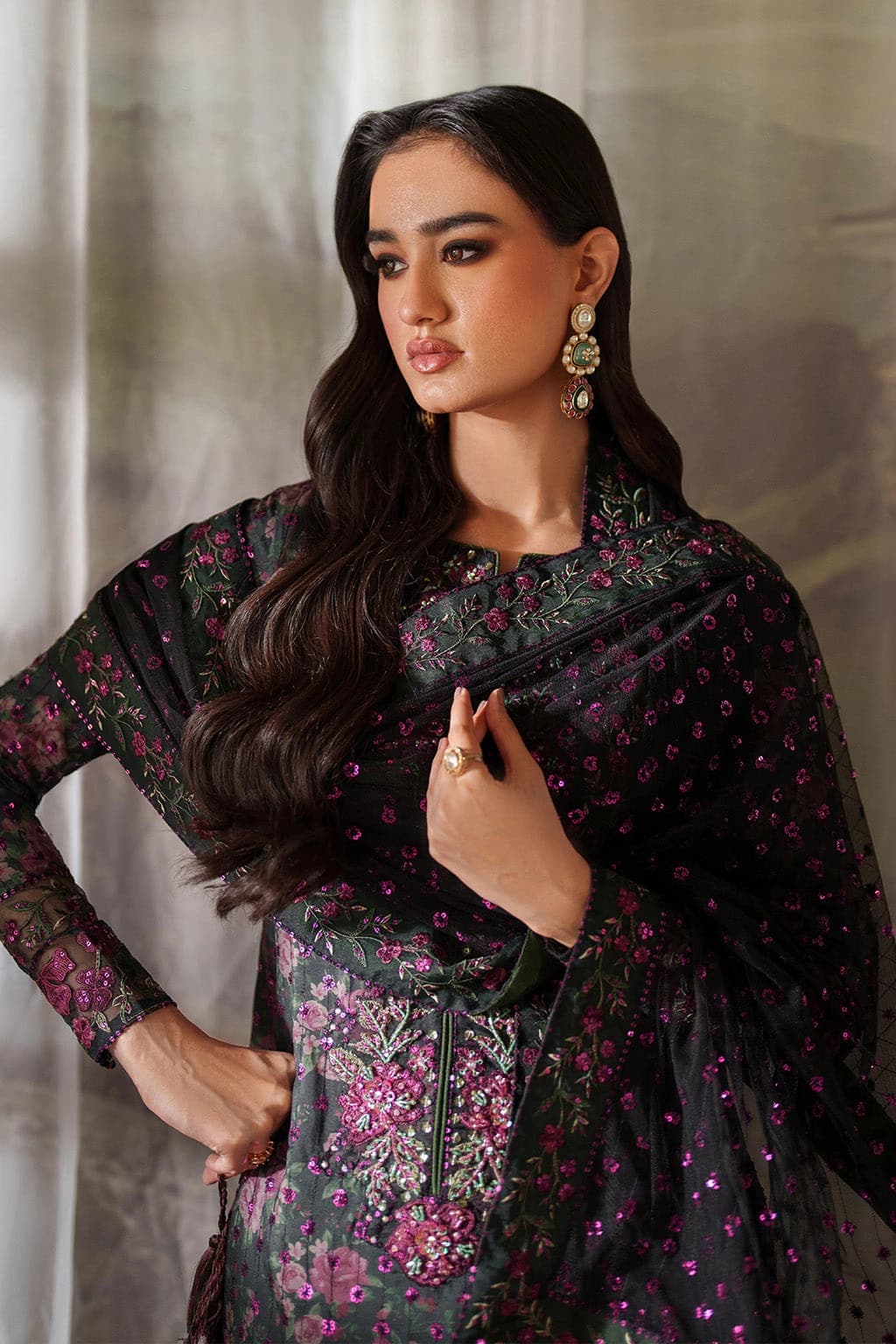 Iznik . Digital printed embroidered lawn shirt and digital embroidered organza dupatta - Unstitched