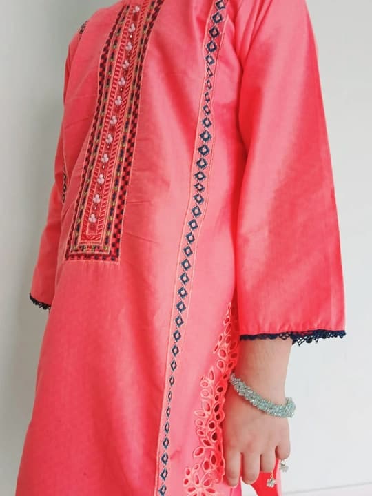 Embroidered doriya lawn shirt and plazo trouser - 00024 Color Pink
