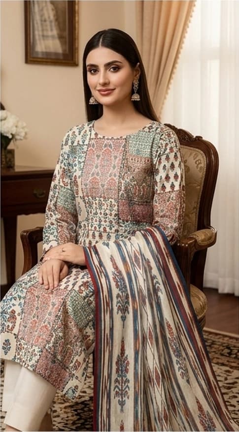 SAPPHIRE . Premium quality digital printed lawn, Digital printed voile dupatta, Comfort plain dyed trouser