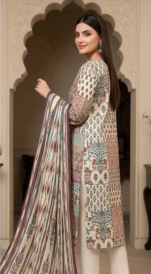SAPPHIRE . Premium quality digital printed lawn, Digital printed voile dupatta, Comfort plain dyed trouser