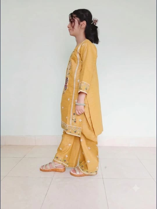 Embroidered doriya lawn shirt and plazo trouser - Mustered - 00027