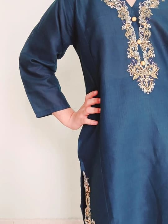 Embroidered doriya lawn shirt and plazo trouser - blue - 00025
